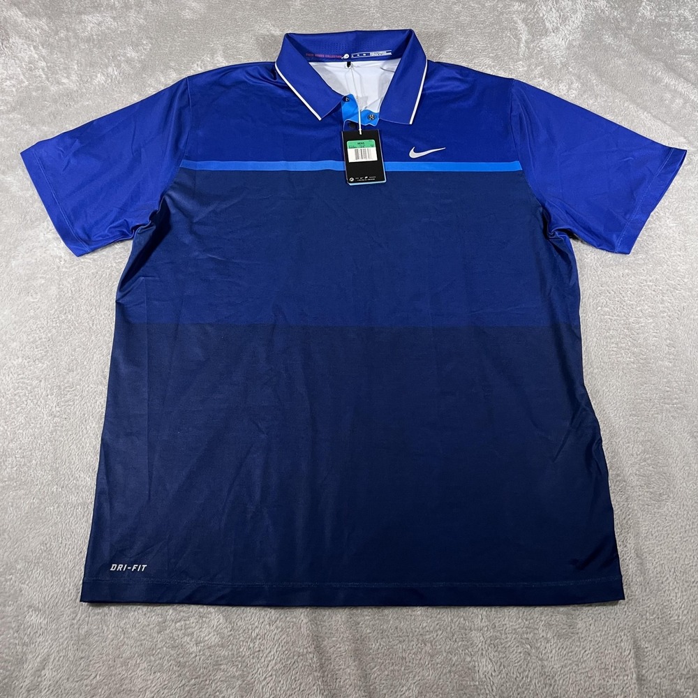Nike Tiger Woods Collection Polo Shirt Mens XL Blue Stripe Dri-FIT Golf NWT‎